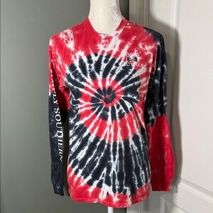 Simply Southern Tie Dye Long Sleeve Graphic T-Shirt Size S Red, White & Blue